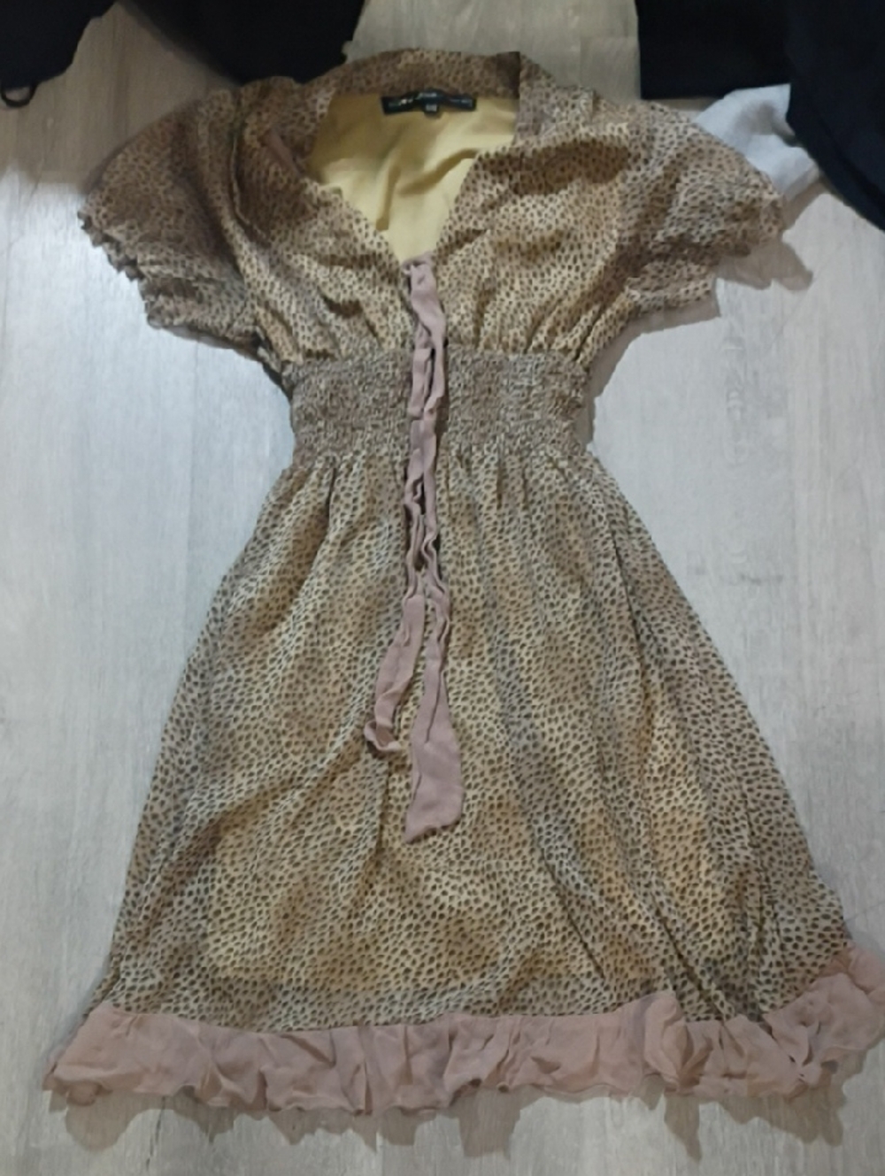 Leopard Print Ruffle Hem Dress with Pink Ties